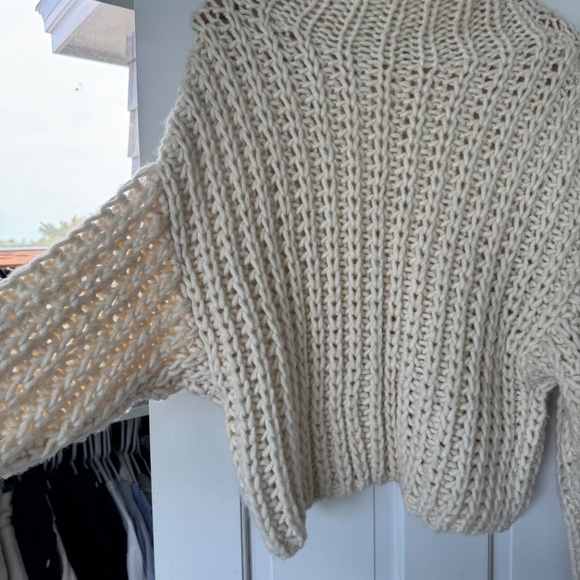 Mango Wool Blend Chunky Knit Sweater, Ivory, Size M - Picture 2 of 4